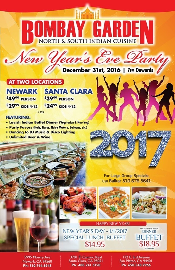 New Years Eve Party 2017 Santa Clara In Bombay Garden Santa Clara