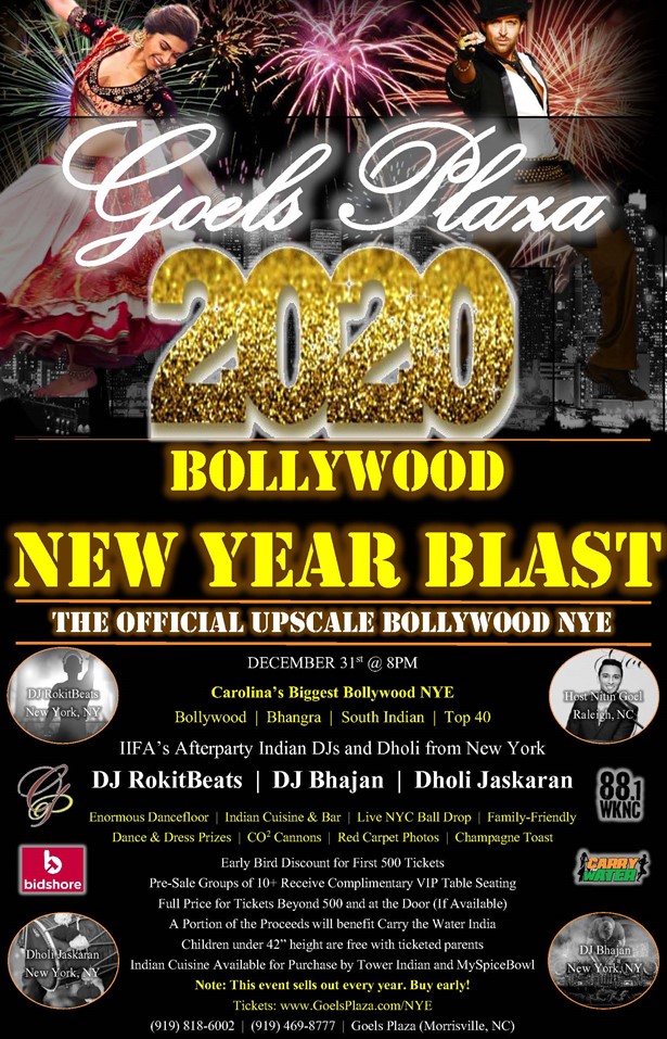 Bollywood New Years Eve Party 2020 Morrisville at Goels Plaza Banquet and Conference Center