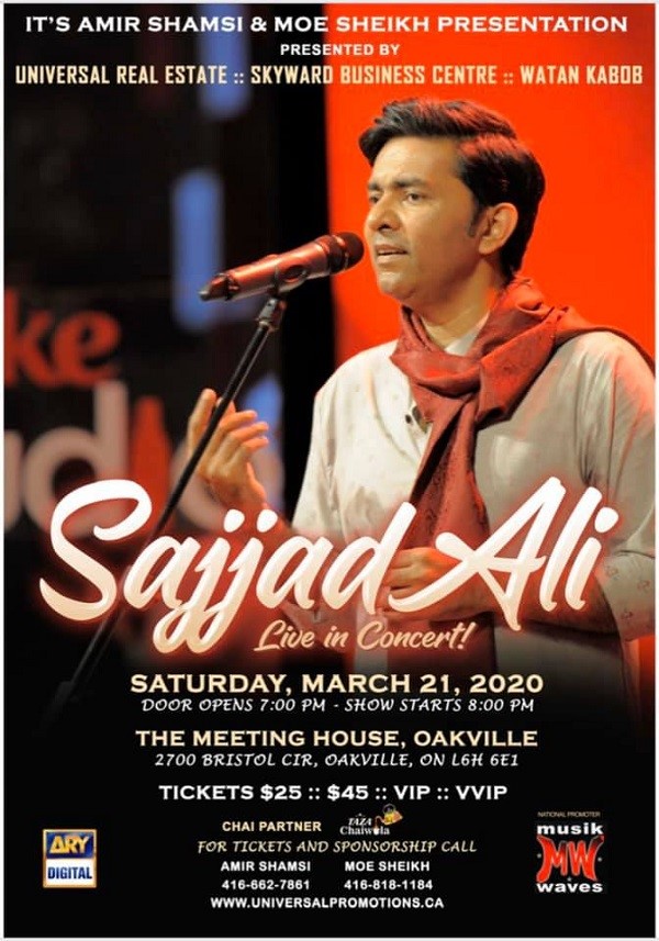 Sajjad Ali Live In Concert at The Meeting House Oakville, Oakville, ON