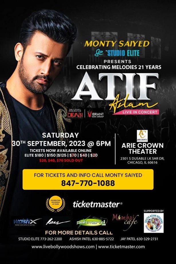 Atif Aslam Live In Concert Chicago at Arie Crown Theater, Chicago, IL