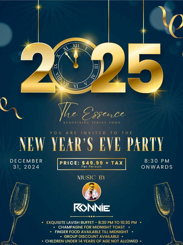 New Year Eve Party 2025 with DJ Ronnie on Dec 31, 2024 The Essence