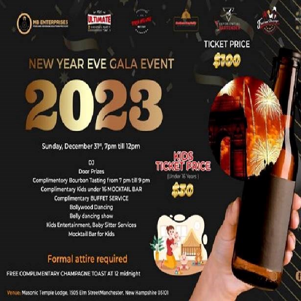 New Year Eve Event Gale 2024 Boston at Manchester Masonic Temple