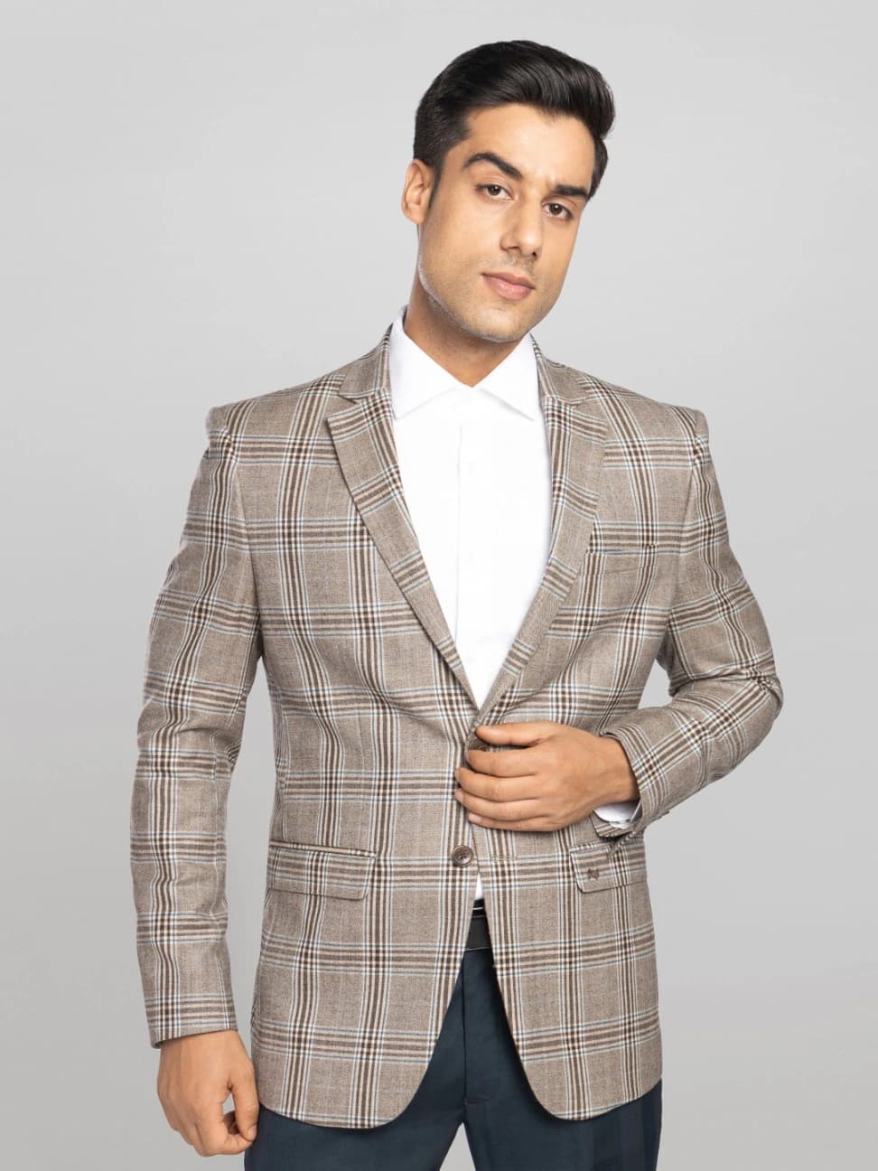 Mens Checkered Jacket – Beige
